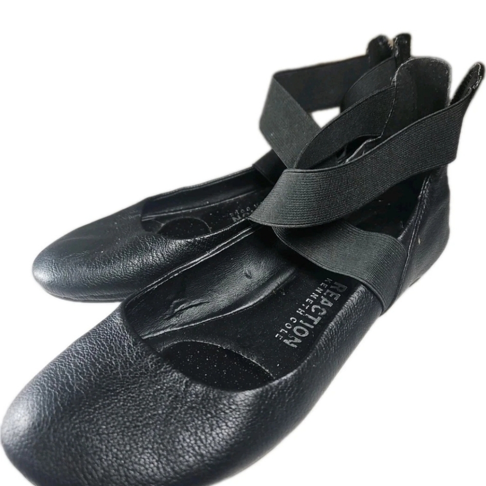 Kenneth Cole Reaction Blk Faux Leather Flat Ankle Strap Women Sz:5M Y2k[6B